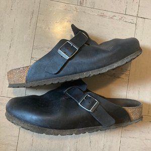 black leather birkenstock clogs